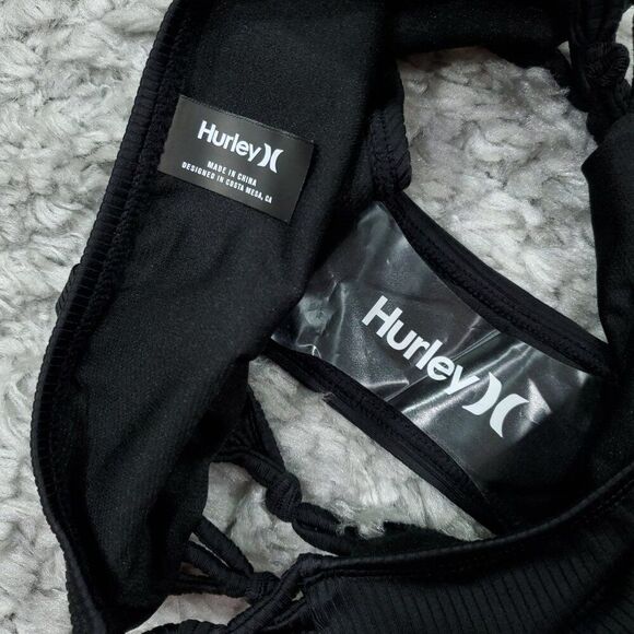 Hurley Ribbed Black 2 Piece Swimsuit Bikini Set Size Small Rib Triangle New - Picture 3 of 7